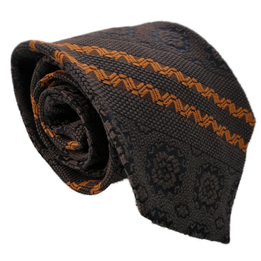 Talisman Tie Vintage Retro Mixed Floral Geo Patterns Brown Orange